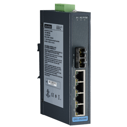 EKI-2525MI-BE Conmutador Ethernet no administrado multimodo SC 4FE+1FE, -40~75 ℃